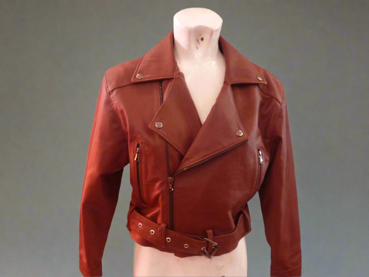 Women's Brown Leather Jacket – Timeless Elegance with Ruffled Bottom Design in Genuine Leather